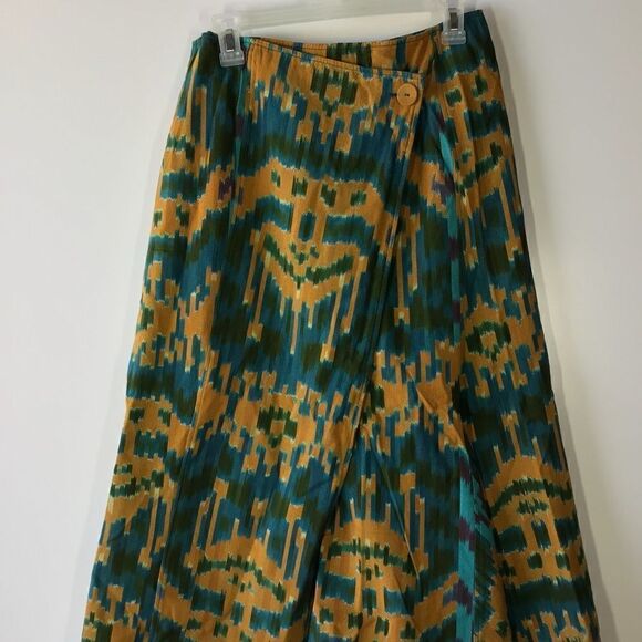 Ulla Johnson Navi Wrap Midi Skirt Green Orange Geometric Handloomed - Picture 7 of 16